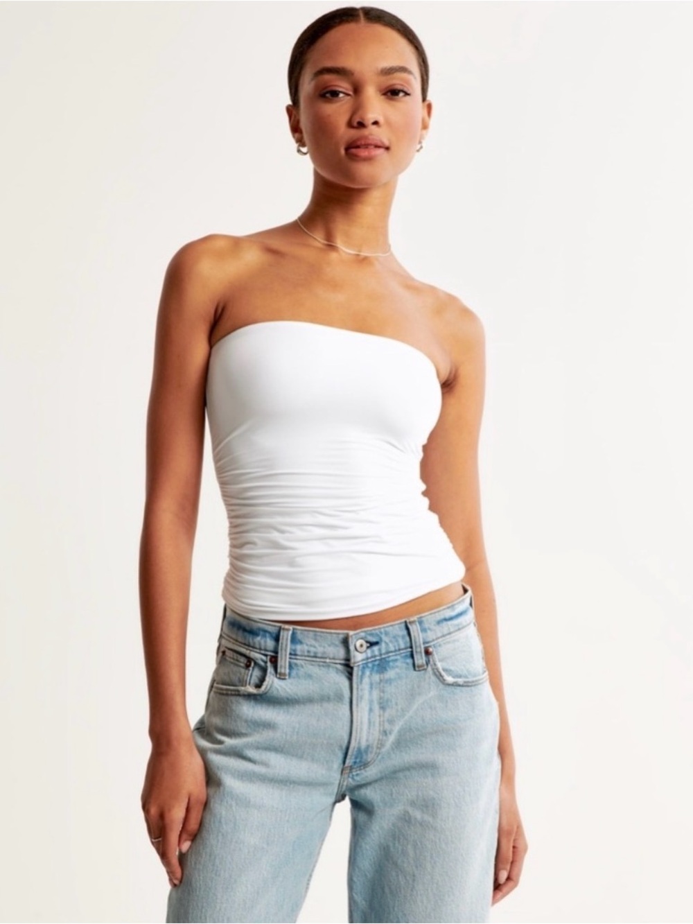 White Cotton-Blend Seamless Fabric Tube Top